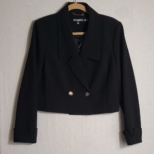 Karl Lagerfeld Paris Black Double-Breasted Cropped Blazer Size 16